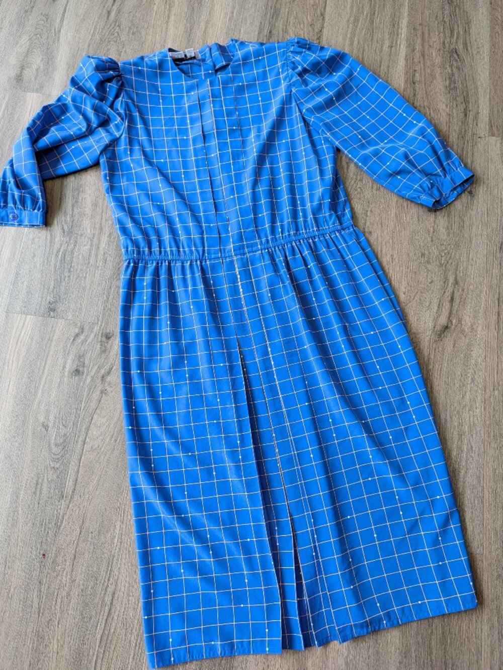 Vintage 1990s Blue Checkered Long Sleeve Dress